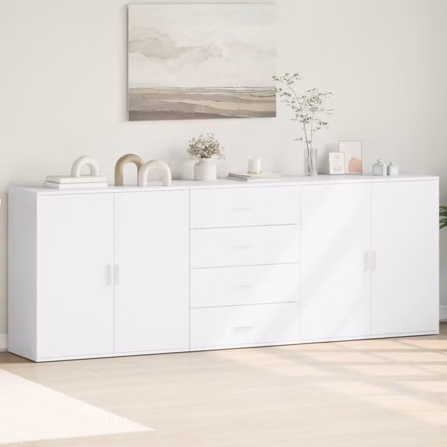 Berkfield Home Set of 3 Modern White Matt MDF Wall Mounted Sideboards