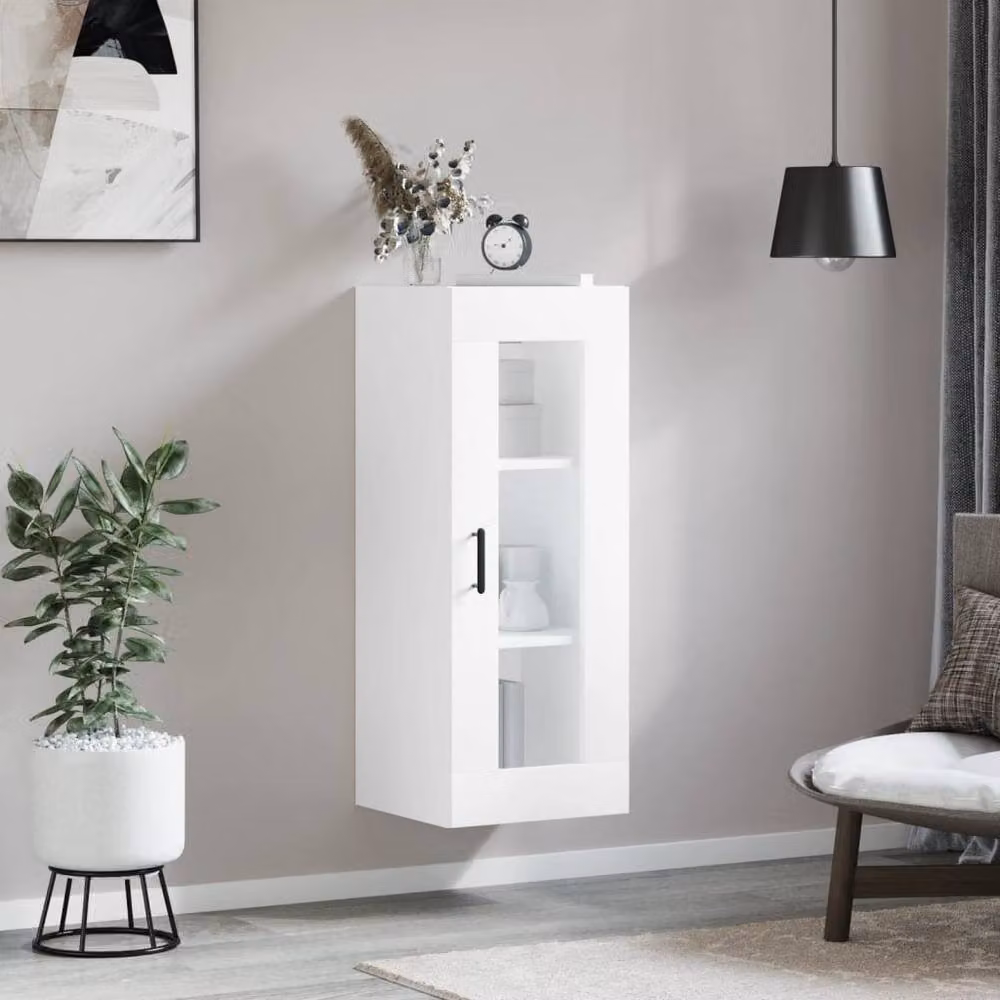 Berkfield Home Wall Mounted Cabinet with Glass Doors in White, W/D/H: 34.5 x 34.5 x 90 cm – 3