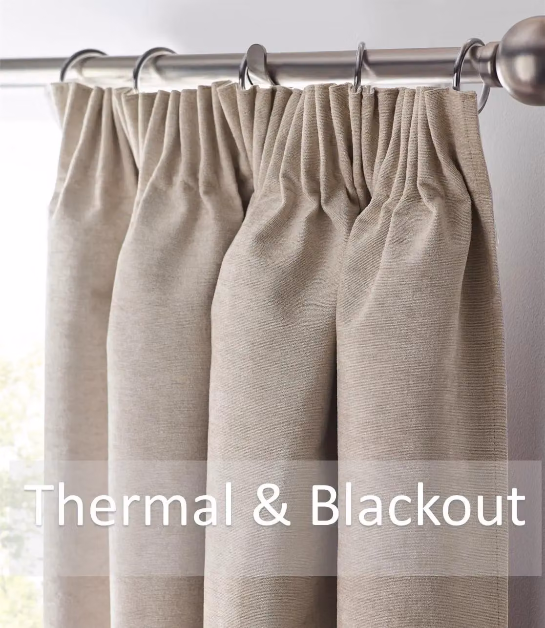 Luxury Living Chenille Blackout Pencil Pleat Top Curtains in Beige, Width: 117 cm, Drop: 137 cm – 2