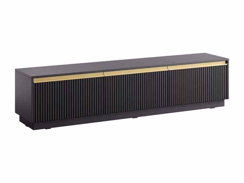 Vente-unique Modern Black Matt MDF TV Unit with 3 Doors, Wall-Mounted or Freestanding, W/D/H: 181.5 x 39.0 x 42.0 cm – 2