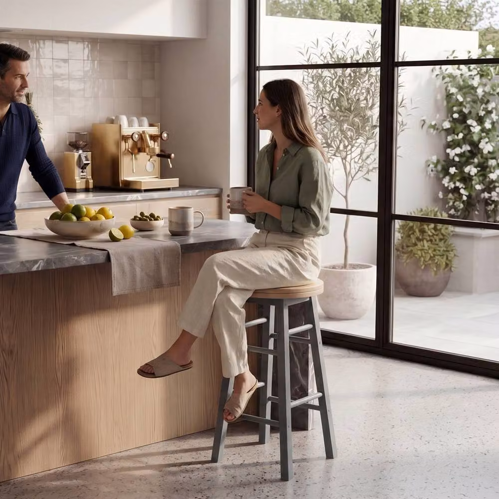 Home Discount Chef Vida Wooden Revolving Bar Stools, Set of 2, Grey – 4