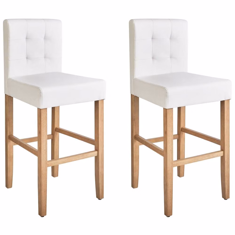 Wyld and Coco Set of 2 White Faux Leather Bar Stools with Backrest – 2