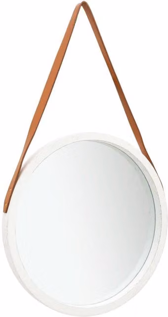 Berkfield Home Round Wall Mirror with Strap, White, Diameter: 50 cm