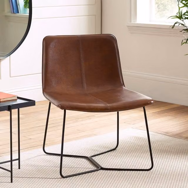 Julian Bowen Joren Modern Lounge Chair in Brown PU Leather with Armrests