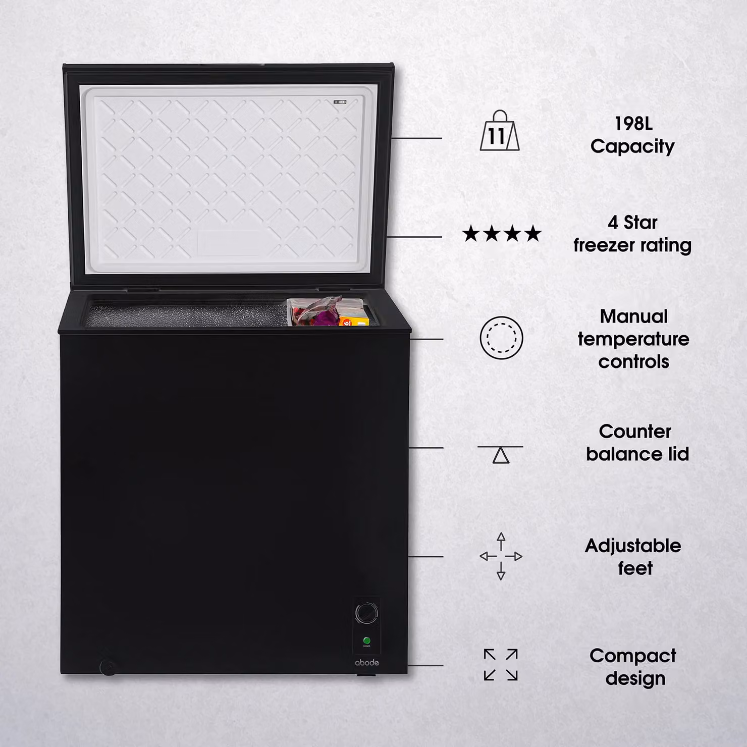 Abode 198L Freestanding Chest Freezer in Black – 3