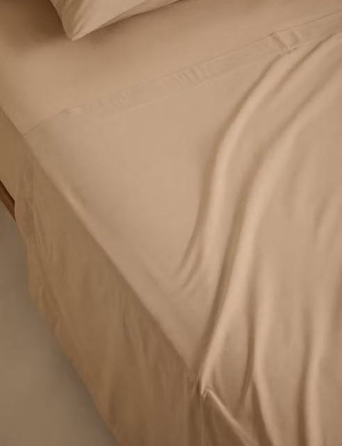 M&S Biscuit Beige Cotton Rich Percale Flat Sheet, W: 200 cm x D: 200 cm