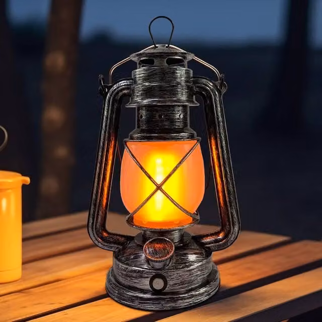 INMTFEI Vintage Rechargeable LED Camping Lantern with Dimmable Warm White Light in Silver and Bronze – 1
