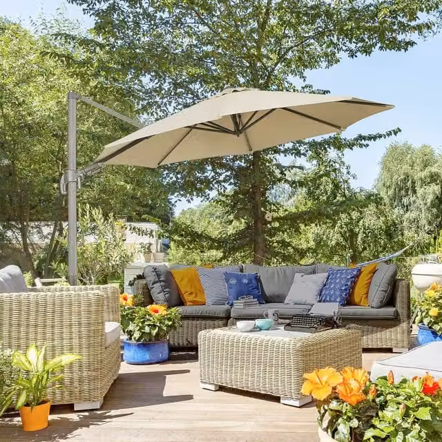 Outsunny Cantilever Garden Sun Umbrella in Beige and Dark Brown, W: 300 cm, D: 300 cm, H: 240 cm