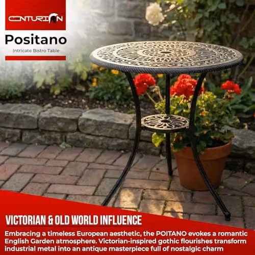 Centurion Positano Cast Aluminium Garden Bistro Table in Black with Parasol Hole – 3