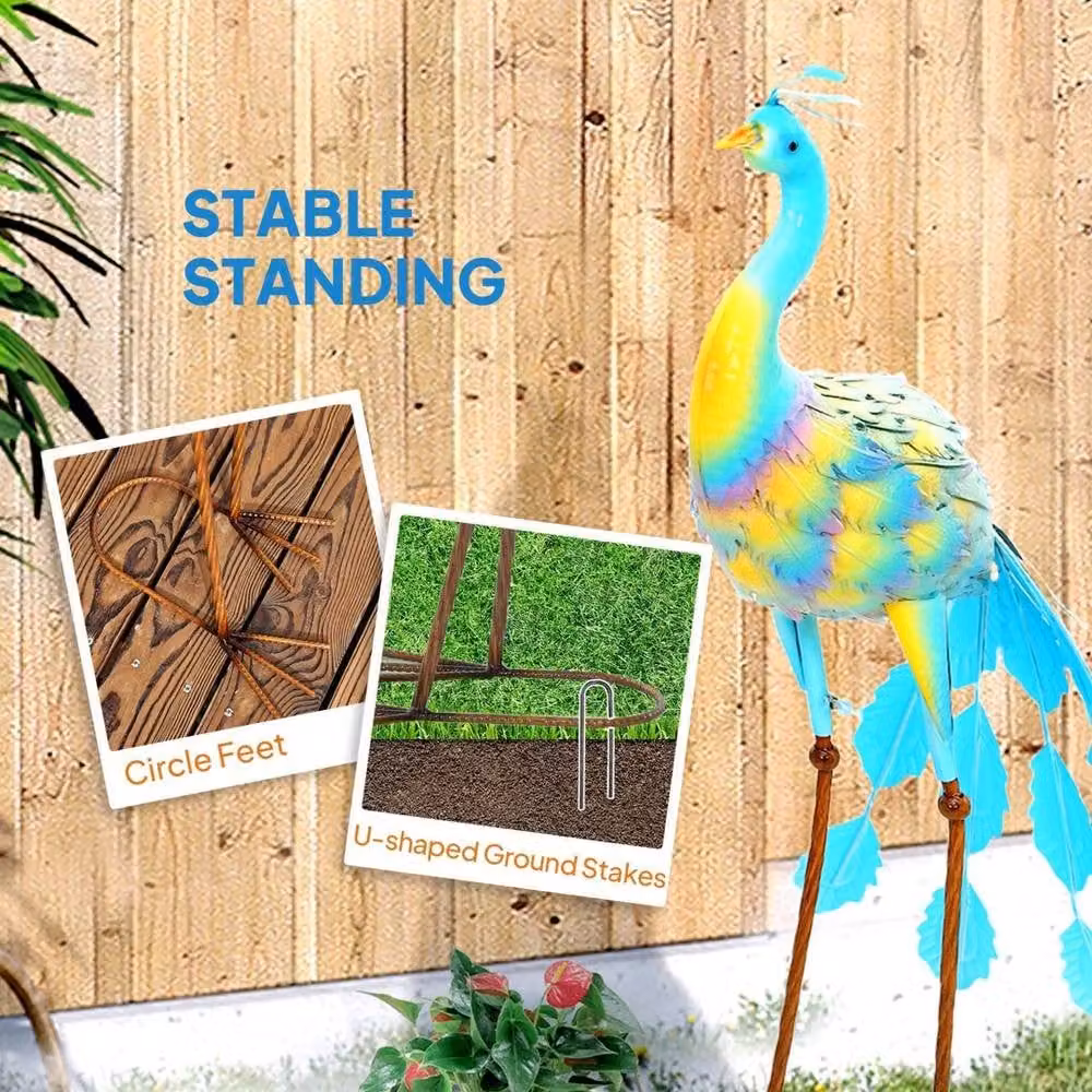 VOGREX Multicolour Metal Peacock Garden Statue with Stakes – 3