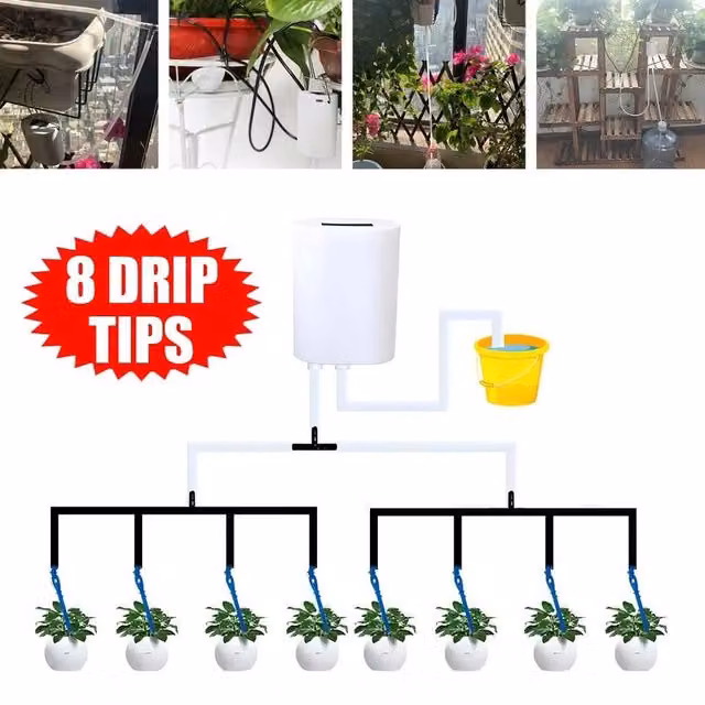 NESTLUNE Automatic Plant Self Watering Drip System with Timer and Rechargeable Battery, White, 1.25 kg – 1
