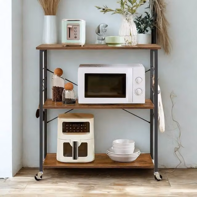 Pirlo Plush Rolling Kitchen Serving Trolley with Wheels, Rustic Brown, W: 40.0 cm, D: 40.0 cm, H: 89.0 cm