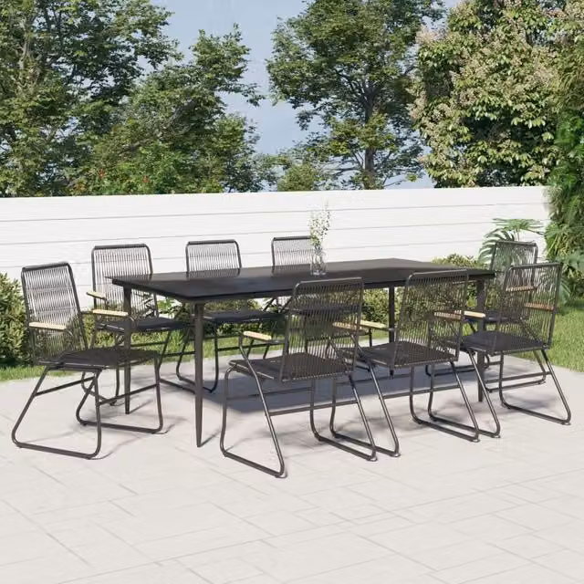 Berkfield Home 9 Piece Garden Dining Set in Black PVC Rattan and Steel