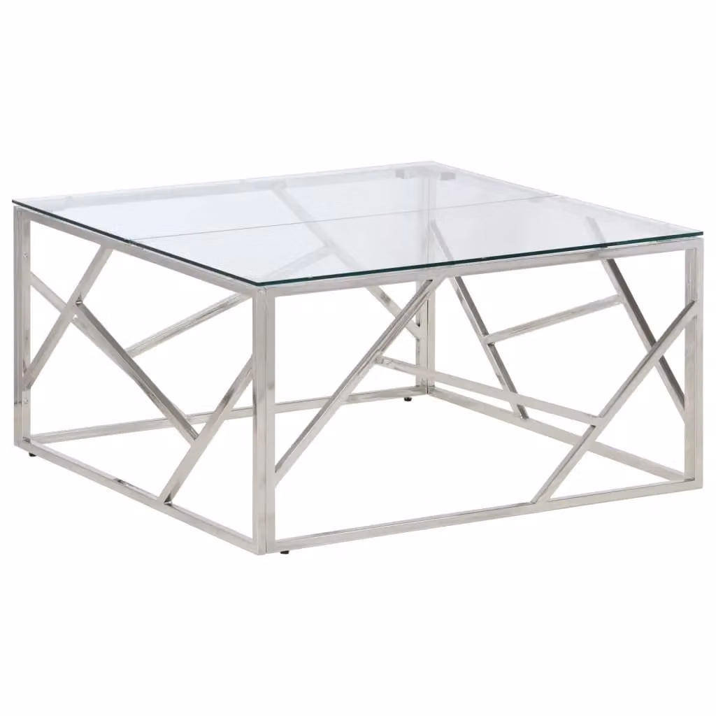 Berkfield Home Modern Silver Stainless Steel and Tempered Glass Coffee Table – 2