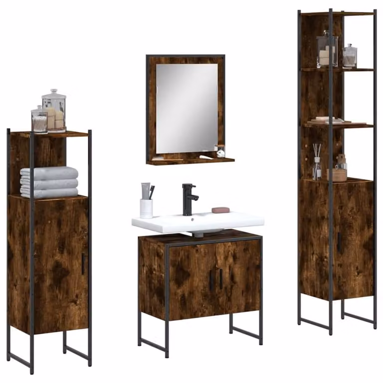 Berkfield Home 4 Piece Industrial Bathroom Cabinet Set in Smoked Oak Brown