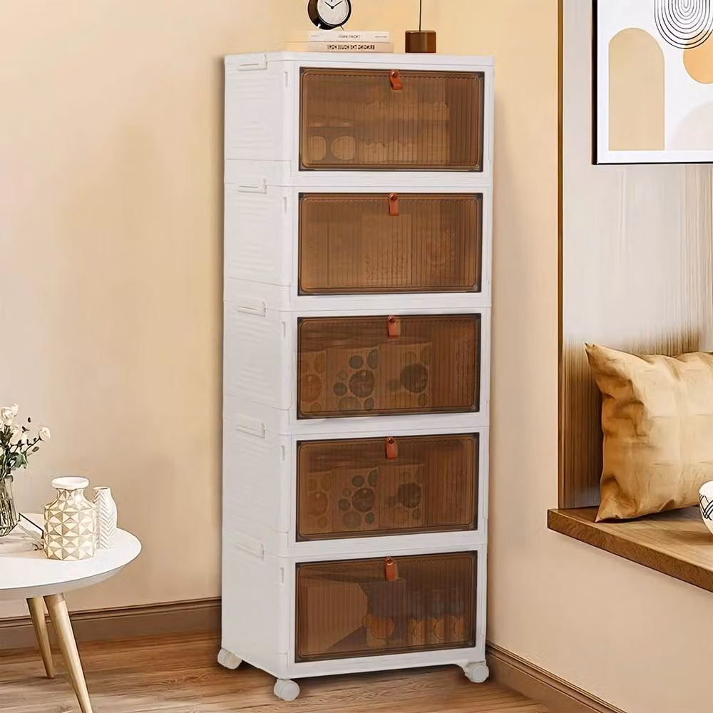 NESTLUNE 5 Tier Foldable Wardrobe Storage Organiser in White and Transparent, W: 100 cm, D: 15 cm, H: 15 cm – 4