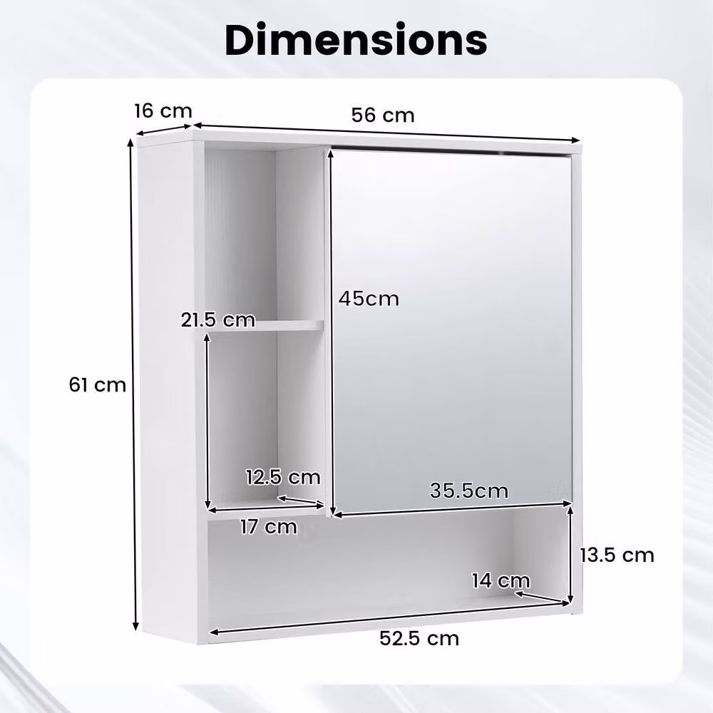 Costway White Recessed Bathroom Wall Mirror Medicine Cabinet with Internal Shelves and Hinged Glass Doors – 2