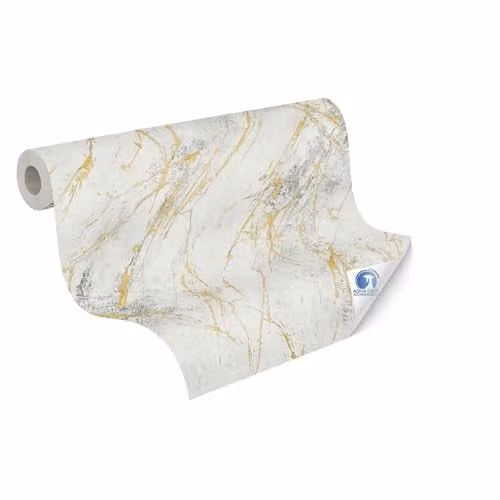 A.S. Création Non-Woven Abstract Marble Wallpaper in White, Gold and Grey, W/H: 0.53 x 10.05 m