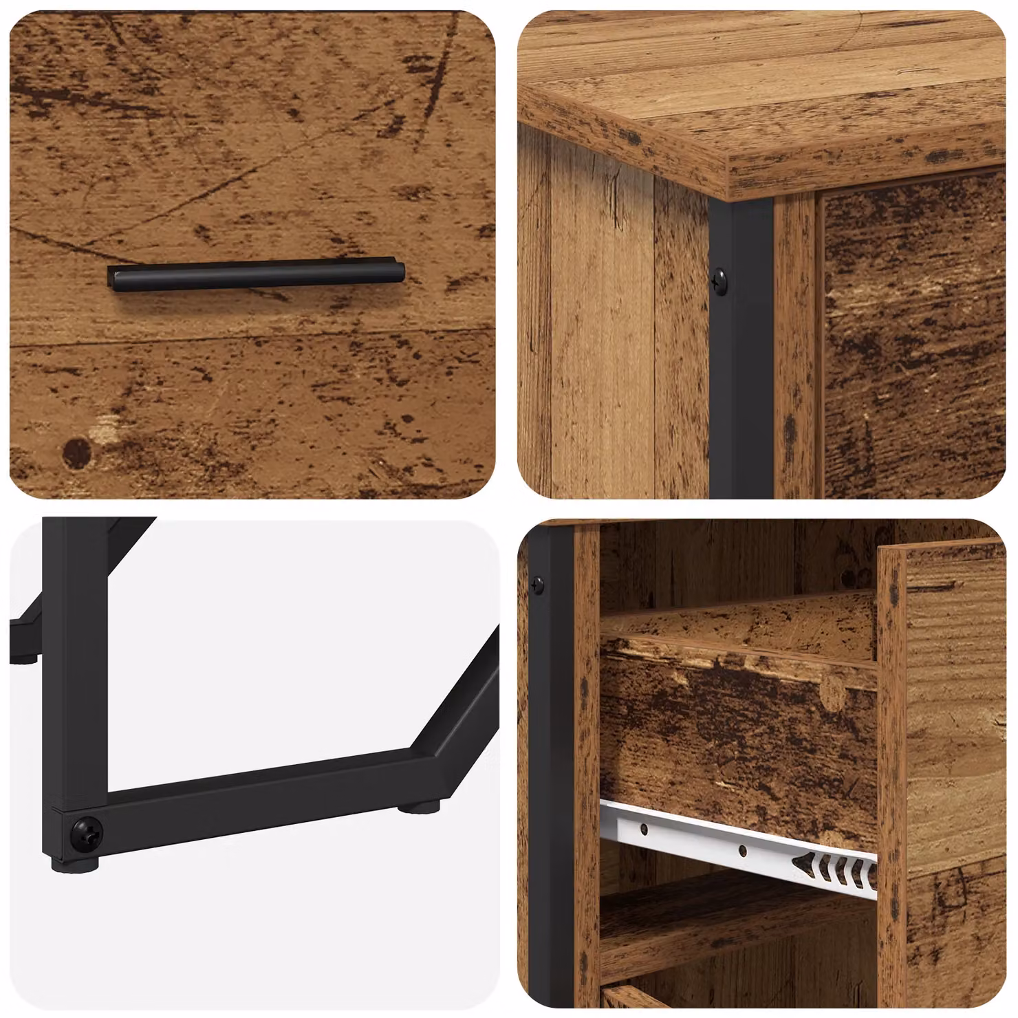 Berkfield Home Rustic Oak Sideboard in Brown, W/D/H: 97 x 32.5 x 74.5 cm – 7