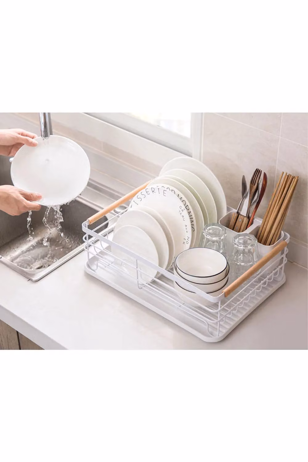 Living and Home Metal Dish Drainer Rack Organizer with Removable Drip Tray, White – 2