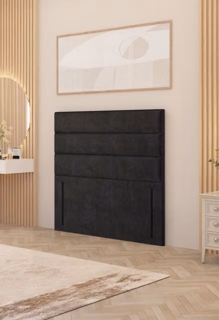 Somnior Chambery Double Floor Standing Divan Headboard in Black Plush Velvet