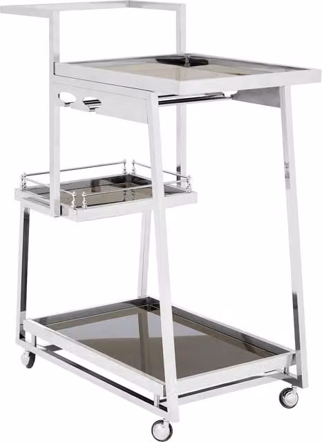 Orsina 3 Tier Metal and Glass Drinks Trolley in Silver and Black, W/D/H: 93 x 75 x 40 cm