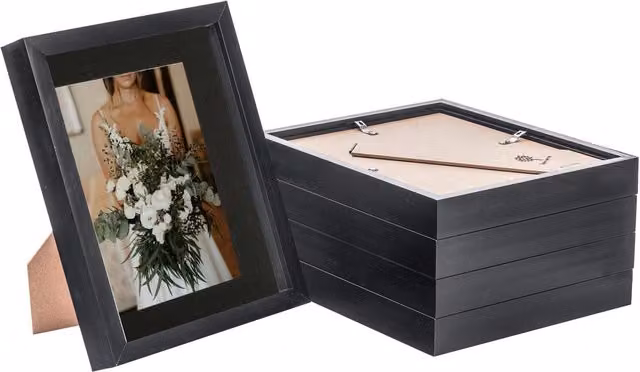 Nicola Spring Pack of 5 Black Rectangular 3D Box Photo Frames with 5 x 7 inch Mount