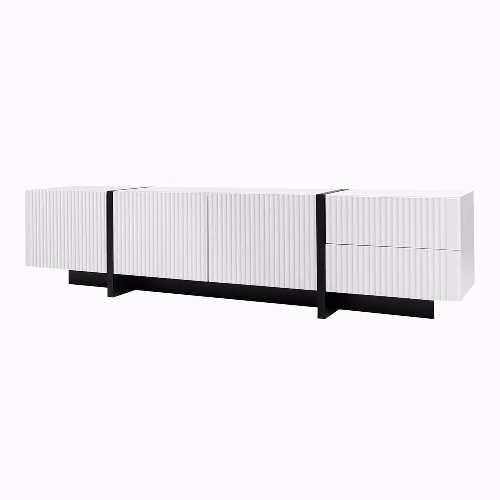 Rolipo Modern Black and White MDF TV Cabinet with 3 Doors and 2 Drawers – 2