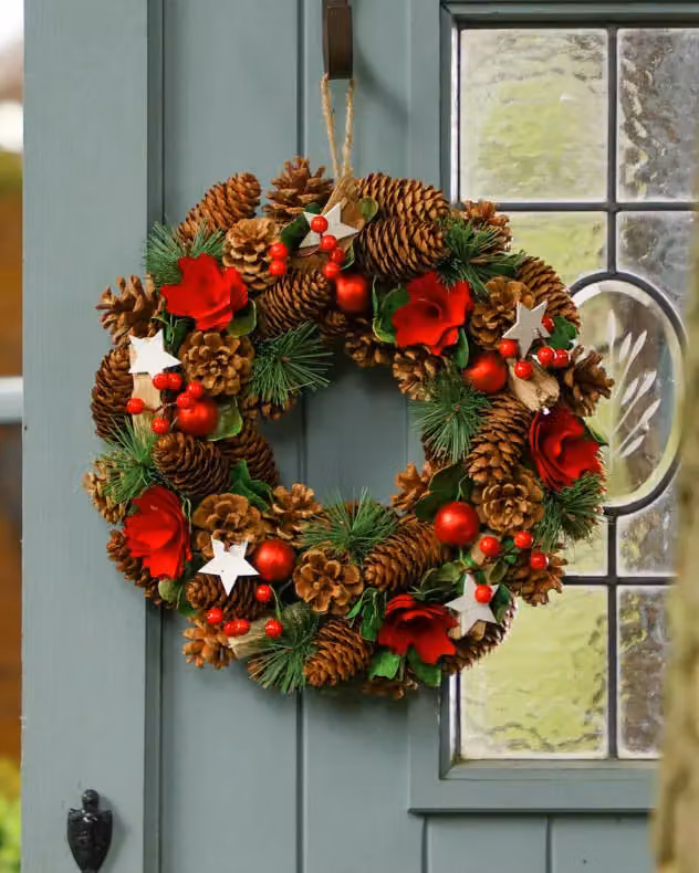 Dibor Vintage Starry Night Christmas Wreath with Stars and Flowers, Multicolour, Diameter: 35 cm – 2