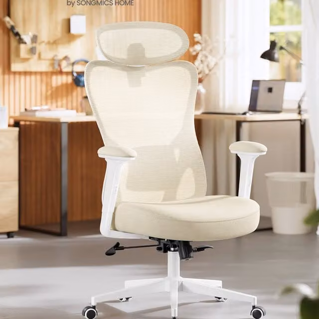 SONGMICS Ergonomic Office Chair in Brown with Headrest and Armrests, Height Adjustable