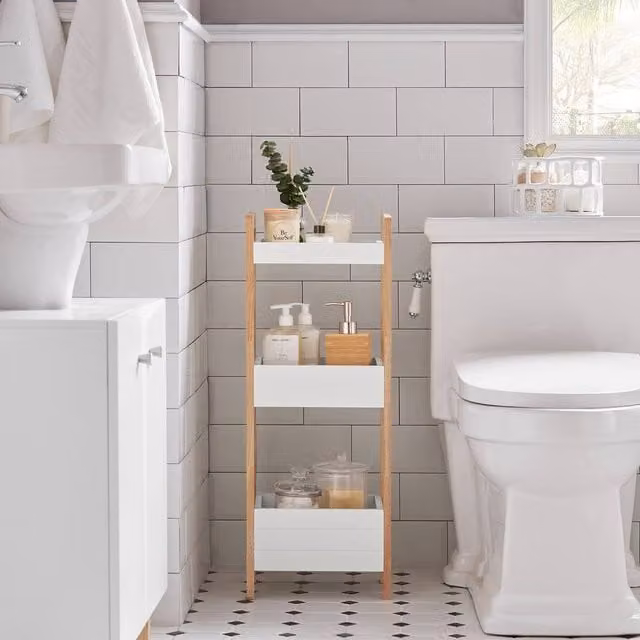 SoBuy 3-Tier Space-Saver Storage Rack Bathroom Organiser in White, W/D/H: 28.0 x 20.0 x 74.0 cm