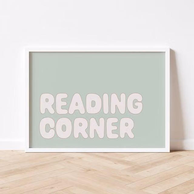 Autumns Corner Reading Corner Typography Paper Poster in Sage Green, A3 – 1