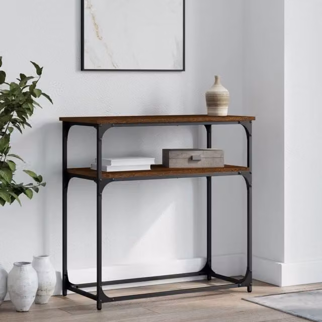 Berkfield Home Industrial Console Table, Brown Oak, W/D/H: 75 x 35.5 x 75 cm
