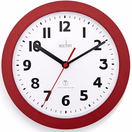 Acctim Parona Radio Controlled Analog Wall Clock in Red and Black, Diameter: 23 cm – 1