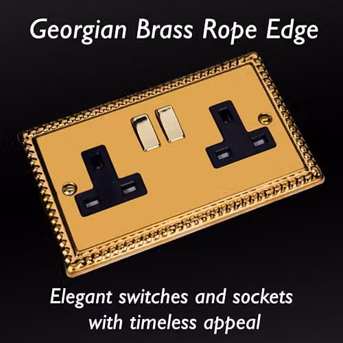 Varilight Georgian Brass 2-Gang 13 Amp Double Switched Flush Socket – 3