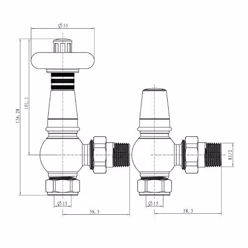UK Radiators Traditional Design Thermostatic Radiator Valve and Angled Lockshield Valve Set in Gloss White Finish with Brass Internals, 1/2" x 10mm – 2