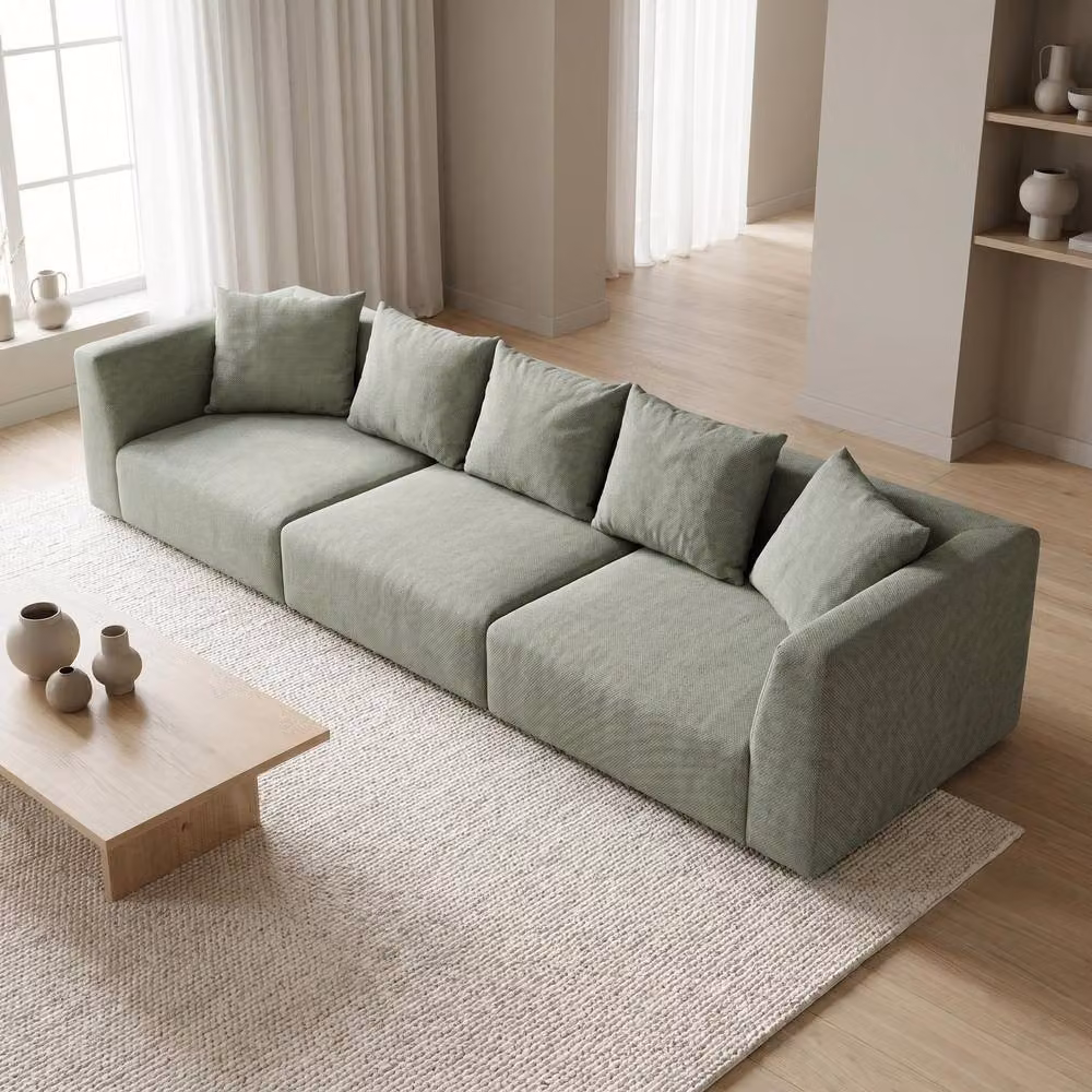 Abakus Direct Tokyo 5 Seater Sofa in Green or Sand Basket Weave Fabric with Deep Seats and Scatter Cushions – 3