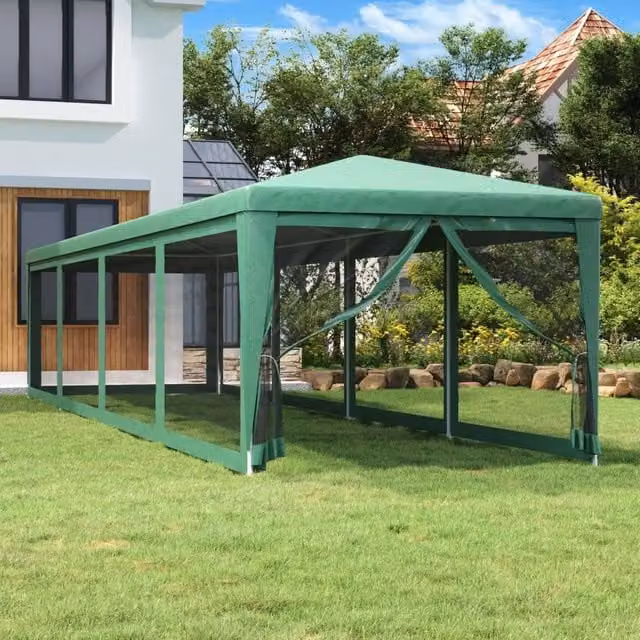 Berkfield Home Party Tent with 10 Mesh Sidewalls, Green, W: 3 m, L: 12 m – 1