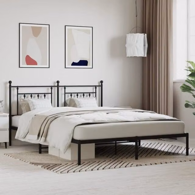 Berkfield Home Metal Bed Frame with Headboard in Black, W/D/H: 180 x 200 cm