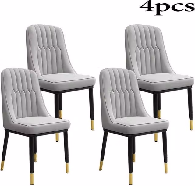 FLAVORA Set of 4 Grey Faux Leather Dining Chairs with Metal Upholstered Frame