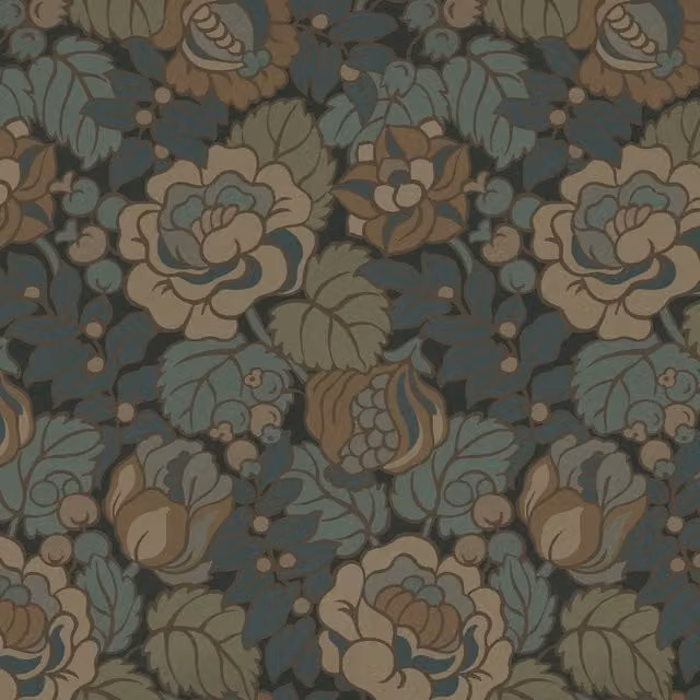 NAVARINO Apatite Floral Art Nouveau Wallpaper Sample in Blue and Multicolour