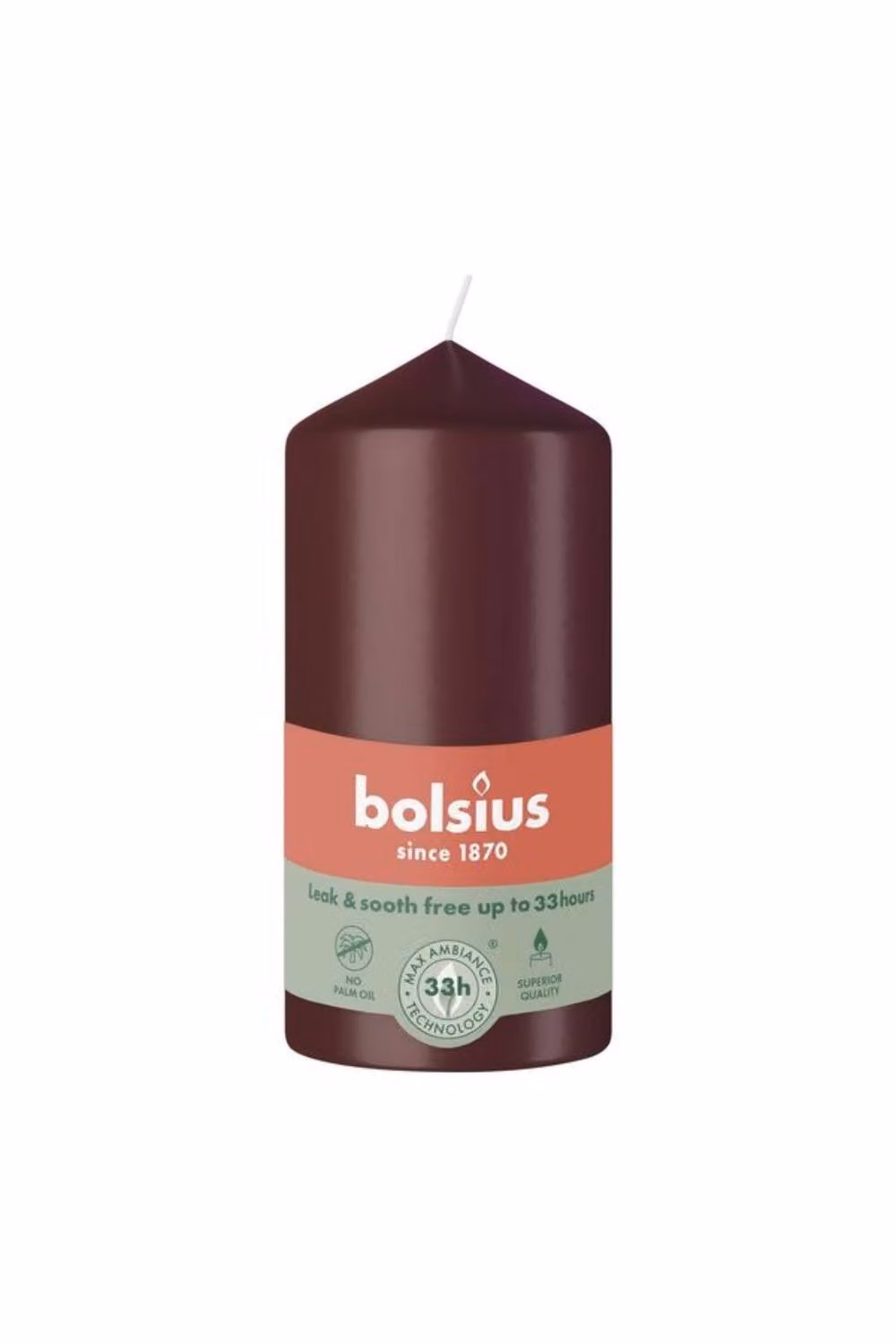 Bolsius Red Velvet Pillar Candles, 2 Pack, H: 12 cm, W/D: 5.8 cm – 2