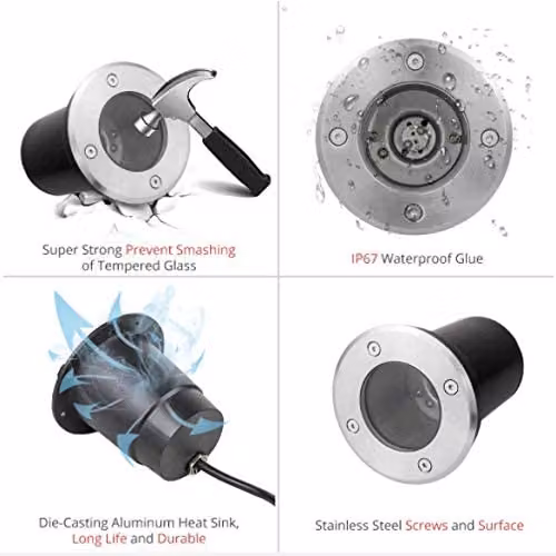 CGC Lighting Meadow Round Large Inground Stainless Steel Recessed Garden Light in Silver – 5