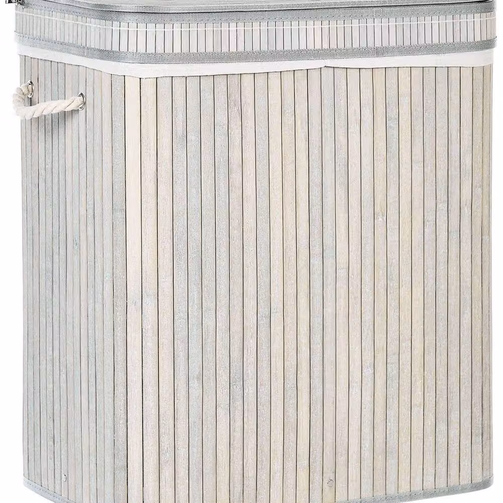 Wyld and Coco Bamboo Laundry Hamper with Zippered Lid and 2 Compartments in Grey – 2