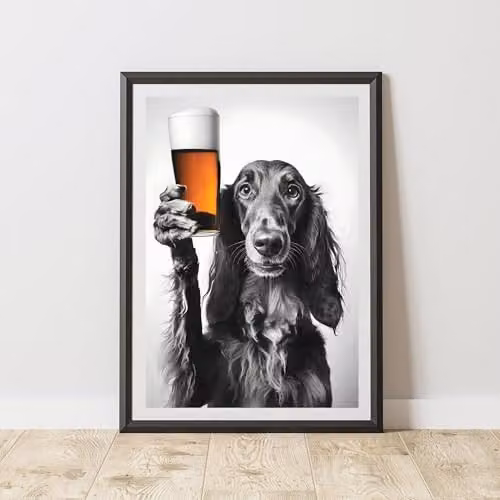 60 Second Makeover Afghan Hound Drinking Beer Paper Poster, A4