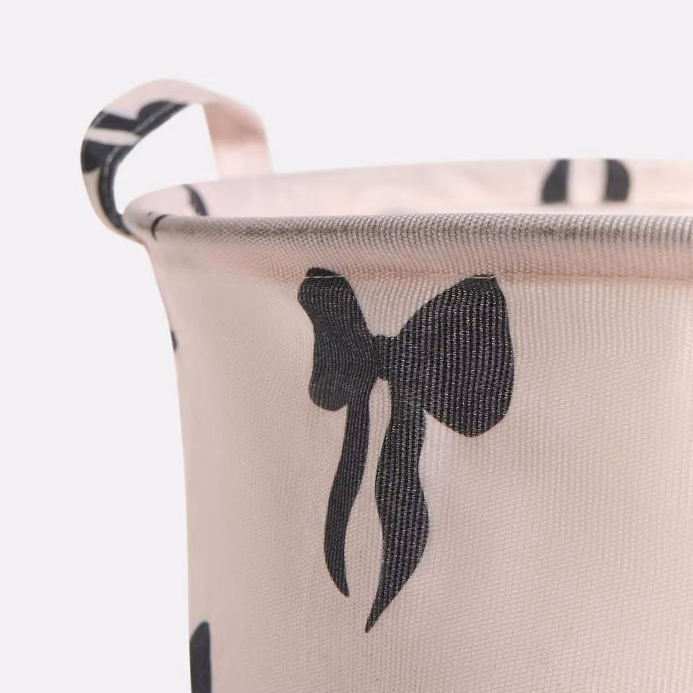 OHS Kids Bows Print Laundry Basket and Toy Organiser in Pink Multicolour with Handles – 2