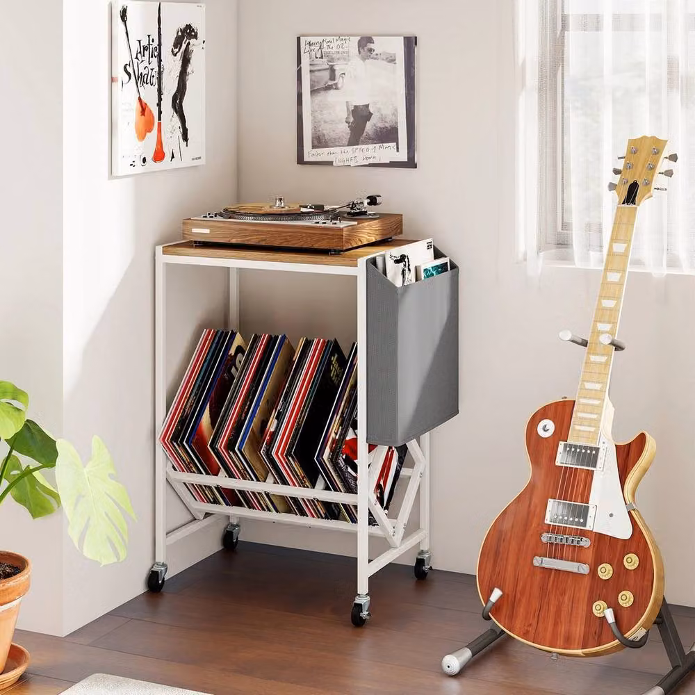 FORGEVIO Record Storage Side Table with Magazine Holder in White – 3