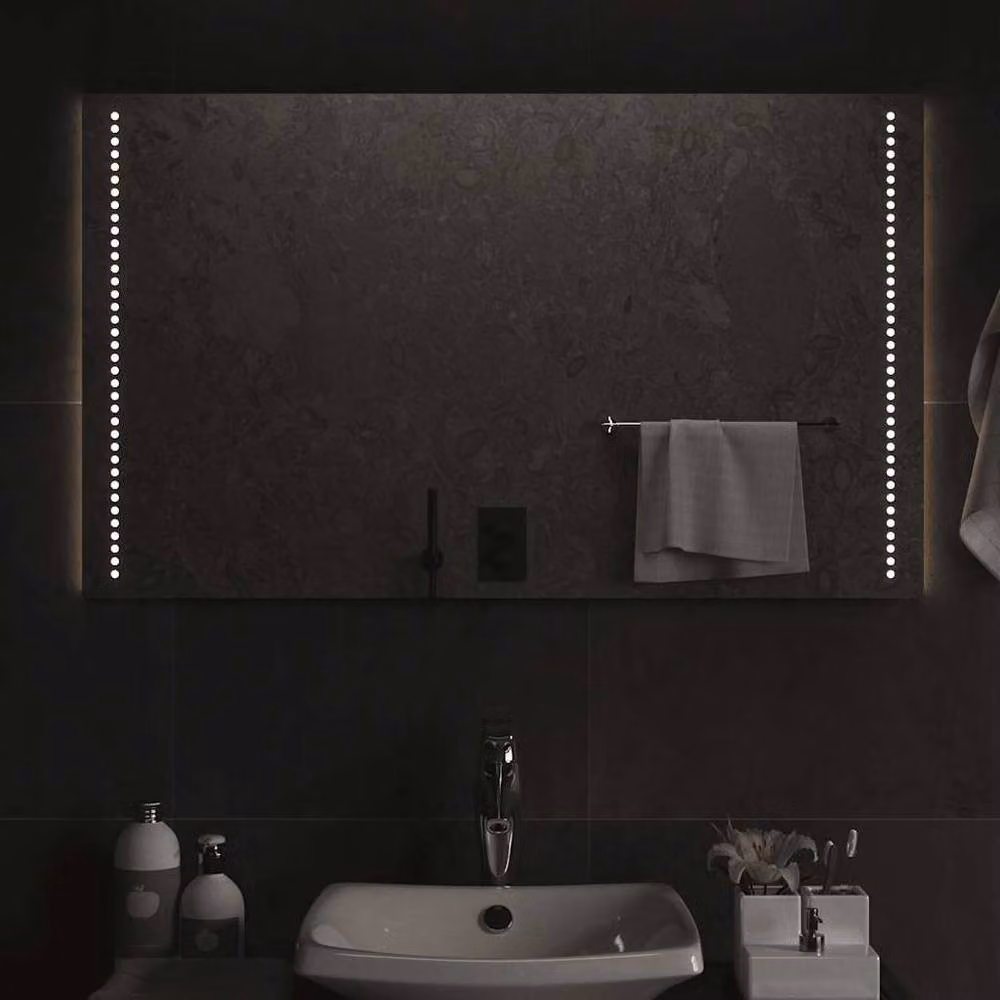 Berkfield Home LED Rectangular Wall Bathroom Mirror in Clear, W: 100 cm, H: 60 cm – 2