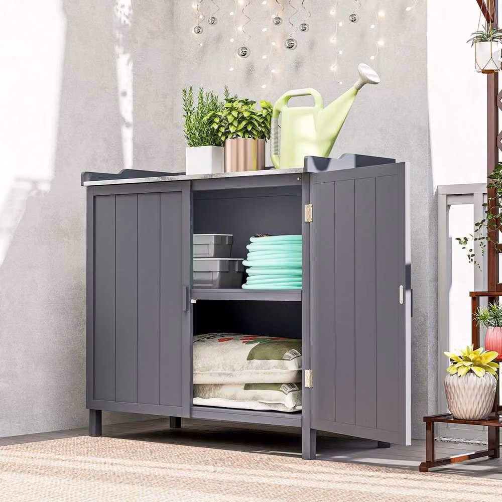 FLAVORA Galvanised Steel Garden Potting Bench in Dark Grey – 2