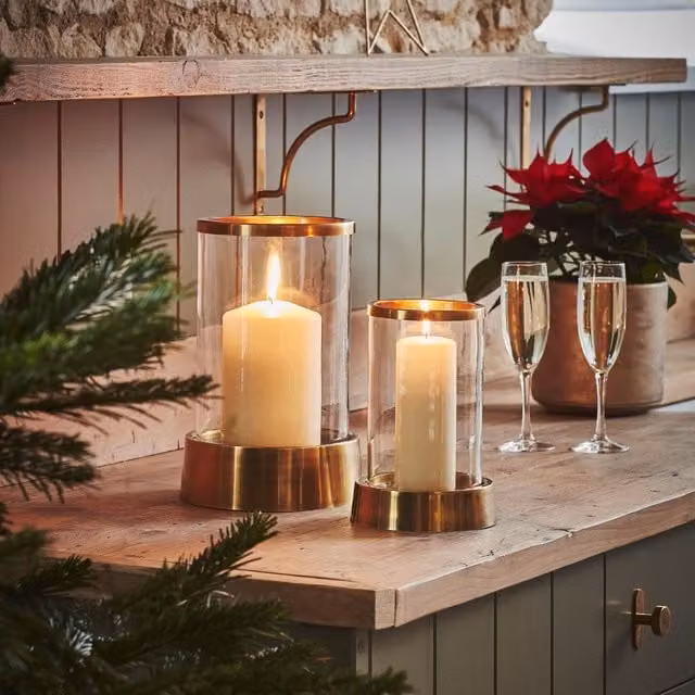 Ivyline Hampton Hurricane Lantern in Antique Brass, H40cm x W24cm